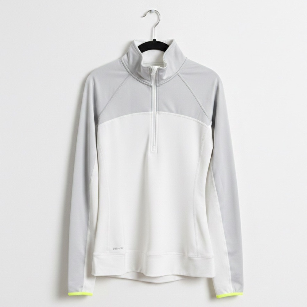 Nike Dri Fit‎ Pro 1/4 Zip Fleece Lined Pullover White Gray Women's MD